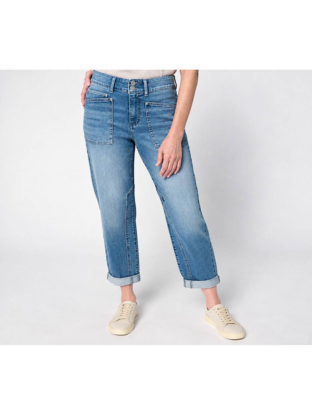 LOGO by Lori Goldstein Indigo Straight Leg Ankle Jeans Medium Wash, Petite 10